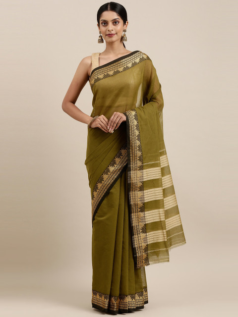 

The Chennai Silks Green & Brown Zari Pure Cotton Saree