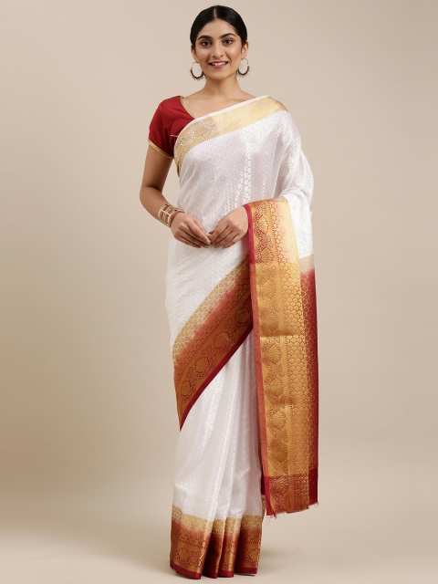 

The Chennai Silks Off White & Red Ethnic Motifs Zari Saree