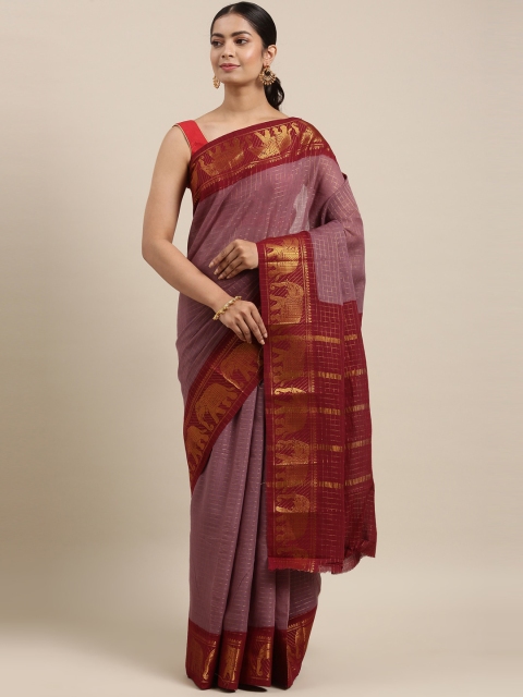 

The Chennai Silks Brown & Red Checked Pure Cotton Sungudi Saree