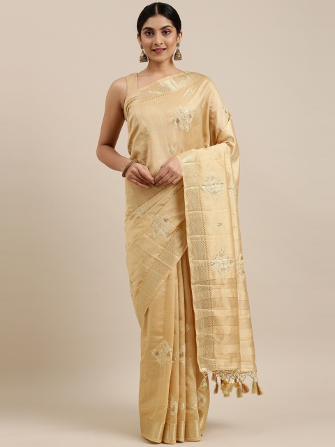 

The Chennai Silks Beige & Gold-Toned Ethnic Motifs Zari Saree