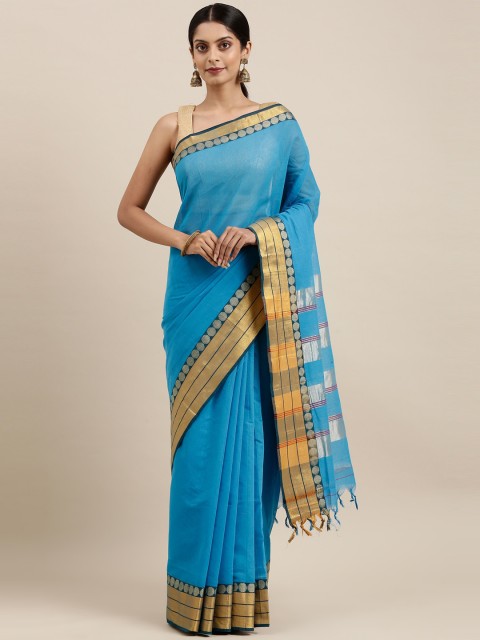 

The Chennai Silks Blue & Gold-Toned Pure Cotton Saree