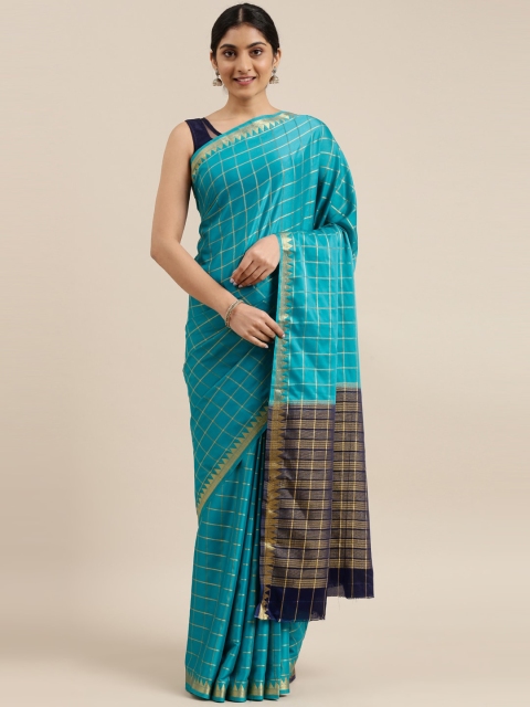 

The Chennai Silks Turquoise Blue Checked Saree
