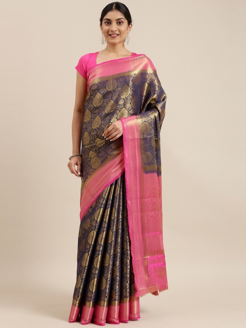 

The Chennai Silks Navy Blue & Pink Woven Design Zari Silk Blend Patola Saree