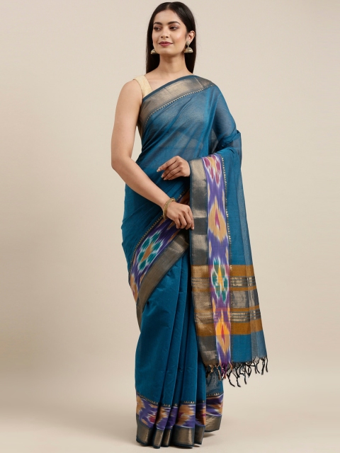 

The Chennai Silks Blue & Gold-Toned Handloom Pure Cotton Saree