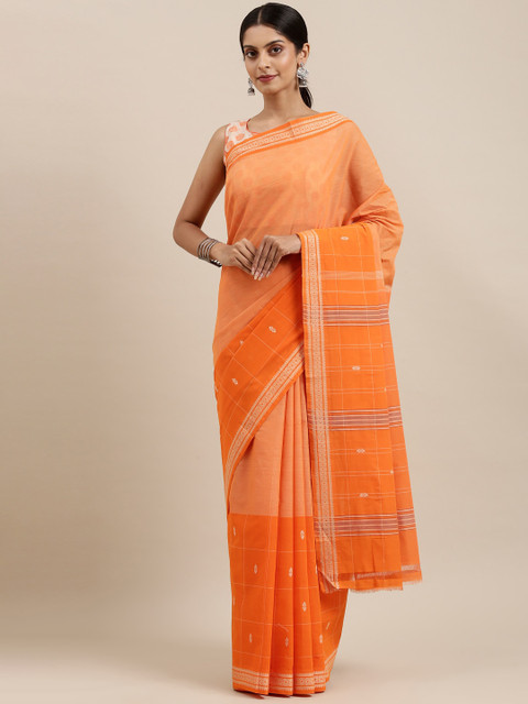 

The Chennai Silks Orange Checked Pure Cotton Pollavaram Saree