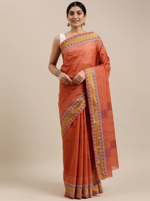 

The Chennai Silks Rust & Gold-Toned Ethnic Motifs Pure Cotton Saree