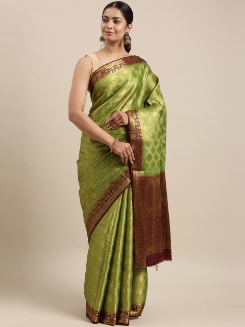 

The Chennai Silks Green & Maroon Ethnic Motifs Brocade Saree