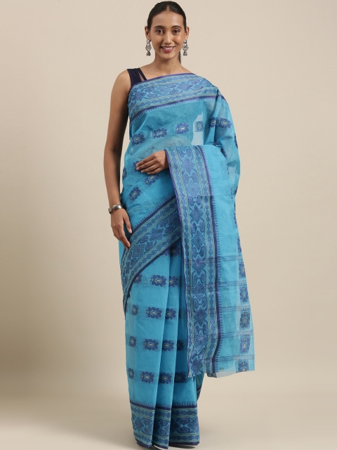 

The Chennai Silks Turquoise Blue Ethnic Motifs Pure Cotton Taant Saree