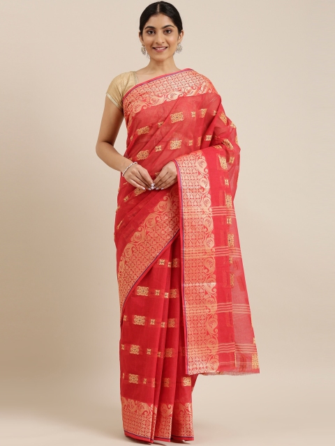 

The Chennai Silks Red Woven Design Pure Cotton Taant Saree