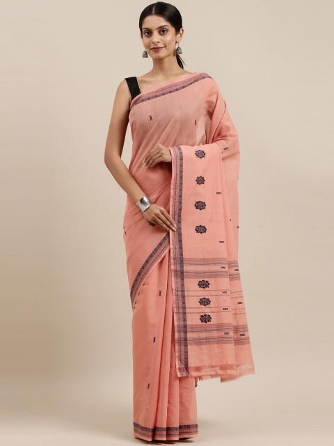 

The Chennai Silks Coral & Black Ethnic Motifs Pure Cotton Venkatgiri Saree