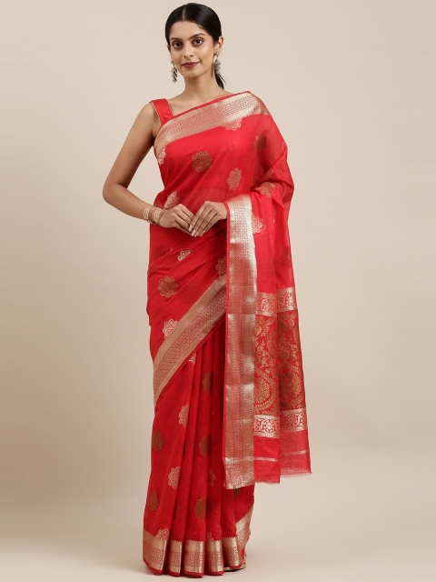 

The Chennai Silks Red & Gold-Toned Woven Design Zari Saree