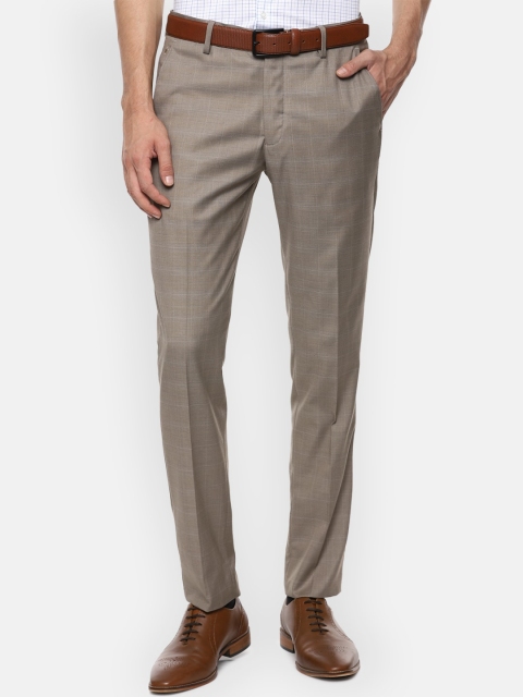 

Louis Philippe Men Brown Textured Checked Slim Fit Formal Trousers