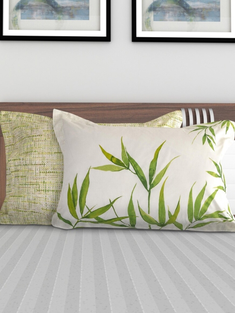 

Home Centre Set Of 2 White & Green Printed Pure Cotton Pillow Cover