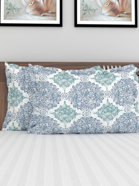 

Home Centre Set Of 2 White & Blue Printed Pillow Cover