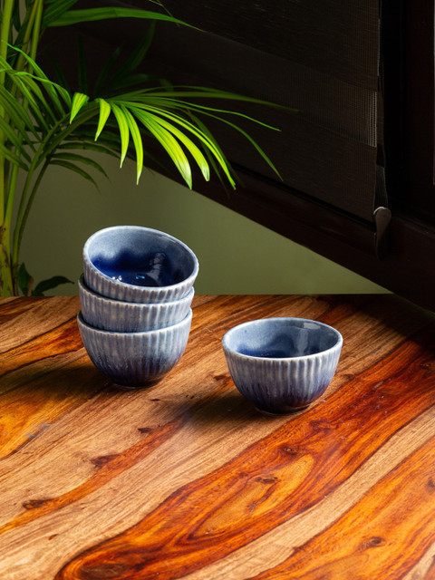 

ExclusiveLane Blue & Off White Set of 4 Ceramic Glossy Bowls