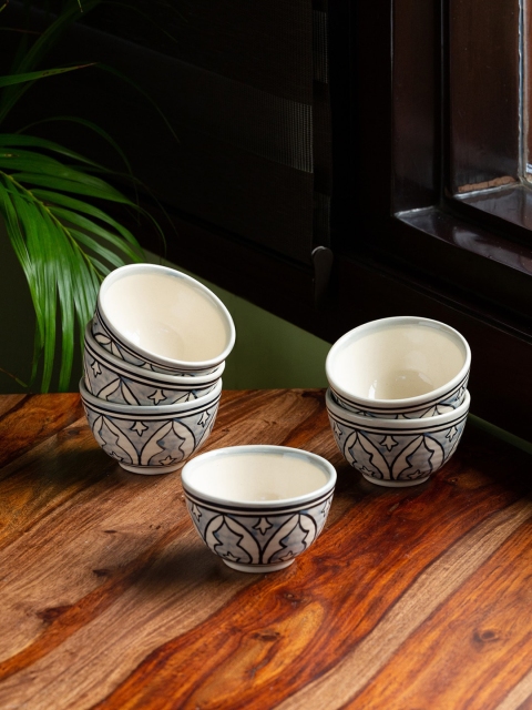 

ExclusiveLane Grey & Black Set of 6 Printed Ceramic Dinner Bowls