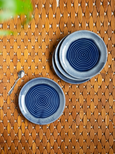 

ExclusiveLane Blue Set Of 4 Hand Glazed Studio Pottery Ceramic Quarter Plates 7 Inch Each