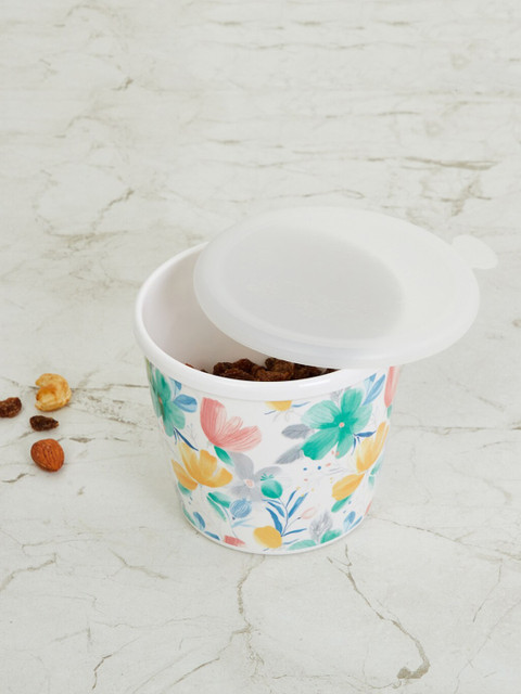 

Home Centre White & Green Floral Printed Melamine Canister