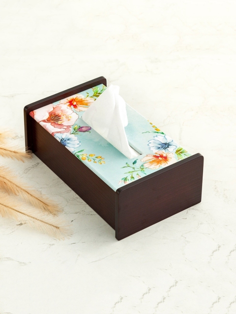 

Home Centre Brown & Turquoise Blue Moksha Placido Wooden Printed Tissue Holder