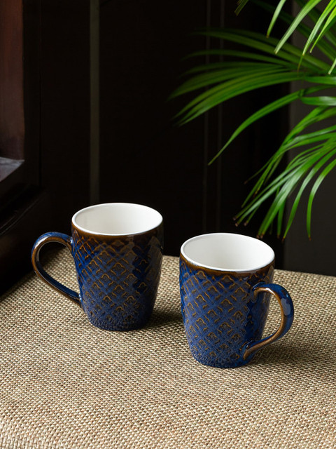 

ExclusiveLane Set of 2 Blue Handcrafted Solid Ceramic Glossy Coffee Mugs