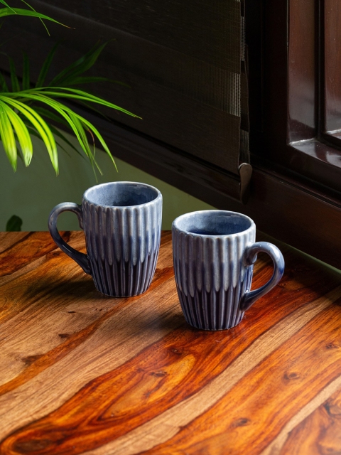 

ExclusiveLane Set Of 2 Blue Solid Ceramic Glossy Mugs