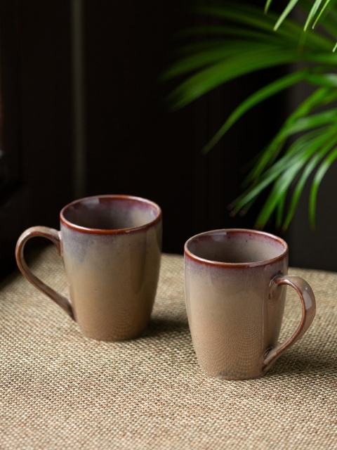 

ExclusiveLane Set Of 2 Brown & Maroon Handcrafted Solid Ceramic Glossy Mugs
