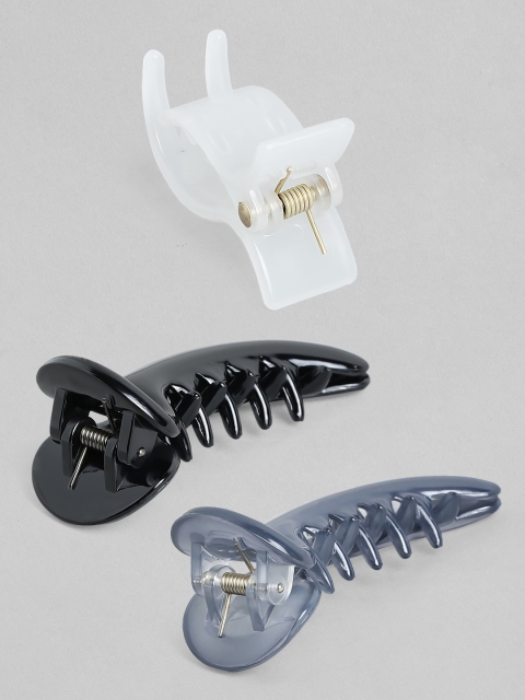

TOKYO TALKIES X rubans FASHION ACCESSORIES Women Set Of 3 Grey & White Banana Clip