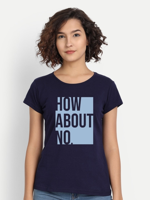 

BE AWARA Women Navy Blue & Blue Typography Printed Cotton T-shirt
