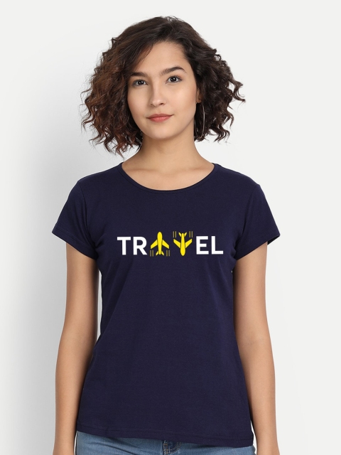 

BE AWARA Women Navy Blue Typography Printed T-shirt