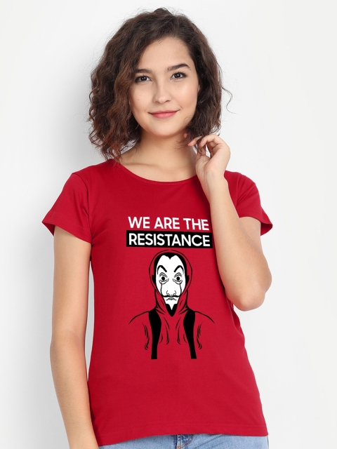 

BE AWARA Women Red Graphic Printed T-shirt