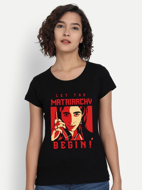

BE AWARA Women Black & Red Money Heist Printed Pure Cotton T-shirt