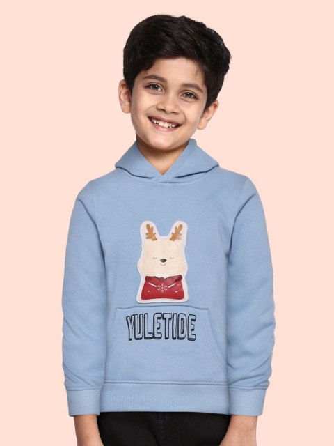 

GOJI Kids Blue & White Typography Print Applique Hooded Sweatshirt
