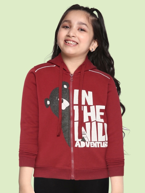 

GOJI Unisex Kids Maroon Printed Hooded Sweatshirt