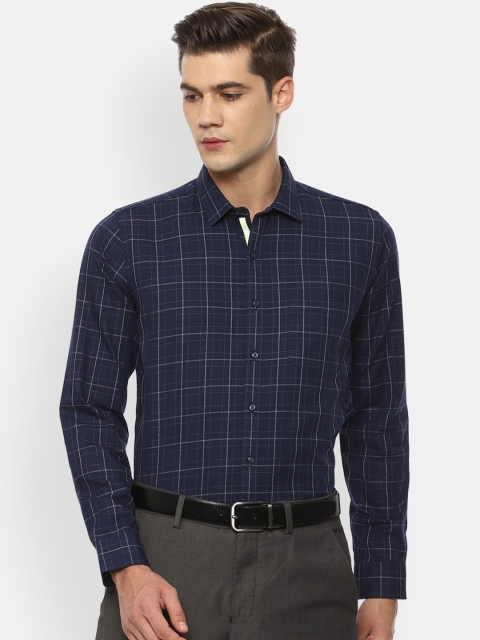 

Van Heusen Men Navy Blue Slim Fit Windowpane Checks Checked Formal Shirt