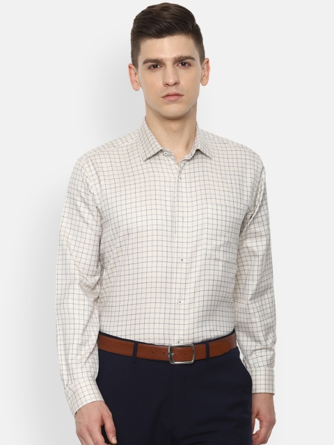 

Van Heusen Men Beige Grid Tattersall Checks Opaque Checked Formal Shirt