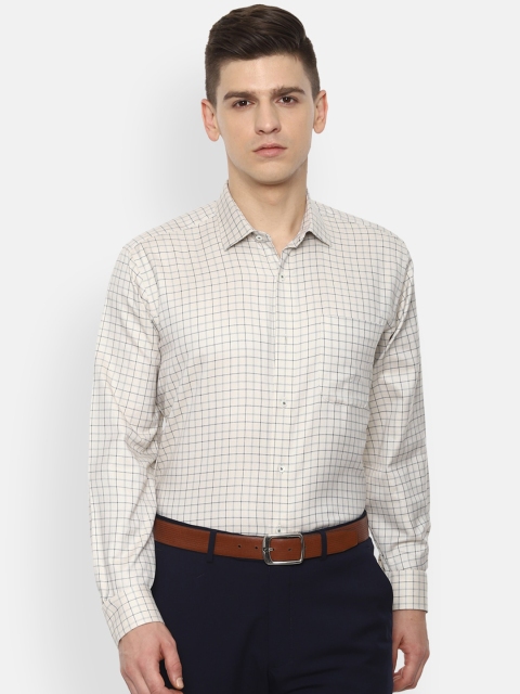 

Van Heusen Men Beige Grid Tattersall Checks Opaque Checked Pure Cotton Formal Shirt