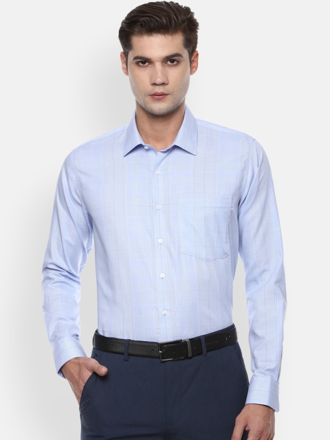 

Van Heusen Men Blue & White Slim Fit Opaque Checked Pure Cotton Formal Shirt