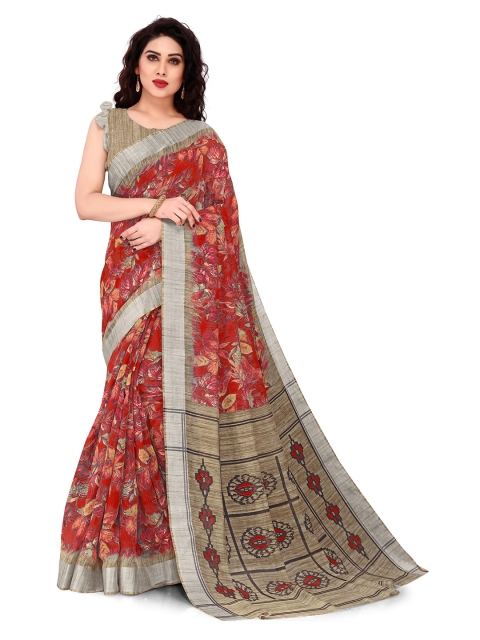 

KALINI Red & Grey Floral Zari Bagh Saree