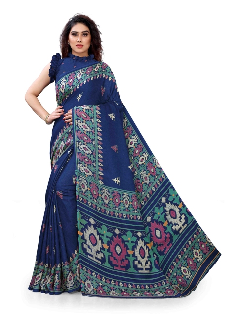 

KALINI Navy Blue & Off White Jute Cotton Saree