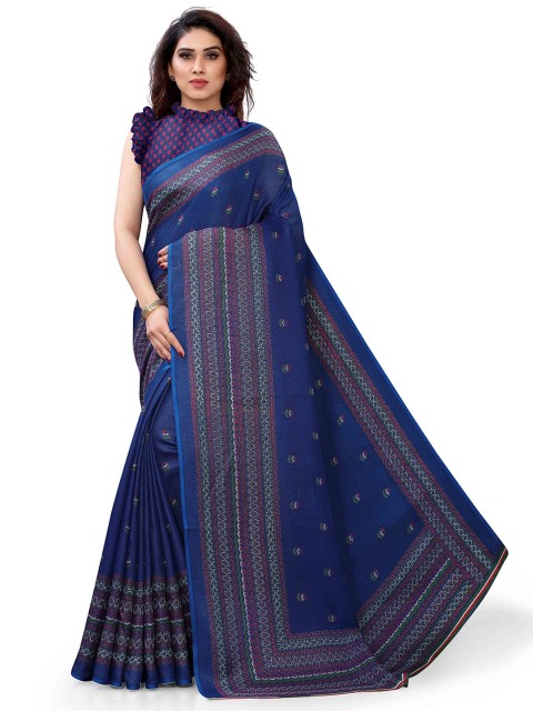 

KALINI Navy Blue & Pink Jute Cotton Saree