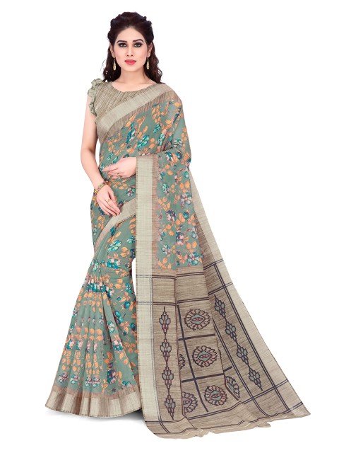 

KALINI Green & Orange Floral Bagh Saree