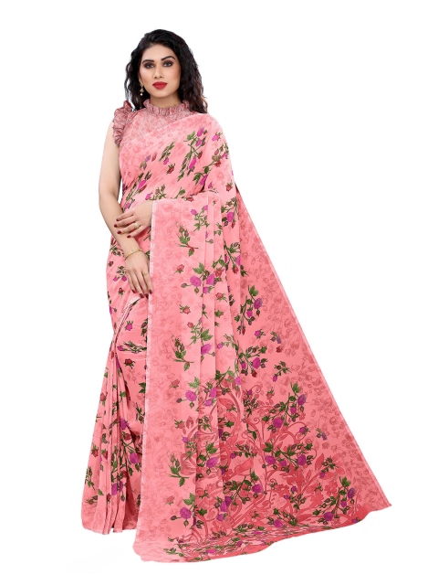 

KALINI Peach-Coloured & Purple Floral Bagh Saree