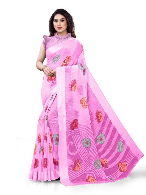 

KALINI Pink & Red Floral Bagh Saree