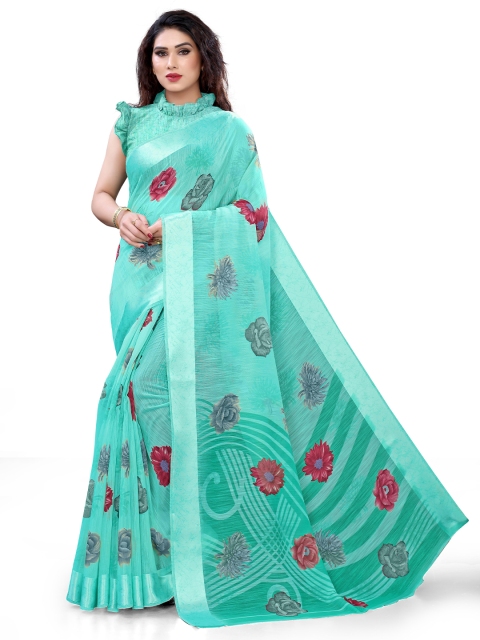 

KALINI Teal & Grey Floral Bagh Saree