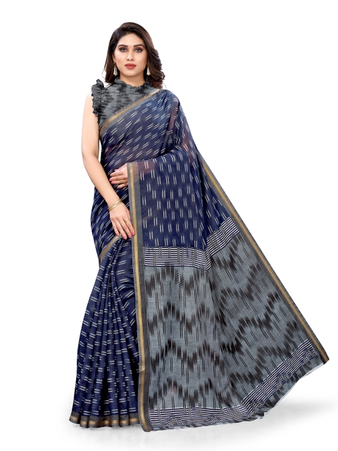 

KALINI Navy Blue & White Saree