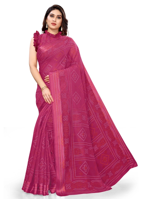 

KALINI Pink & Orange Bandhani Saree
