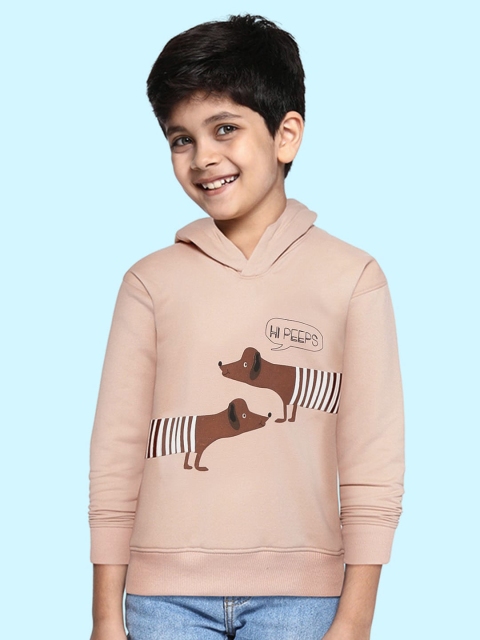 

GOJI Kids Peach-Coloured & Brown Dog Print Hooded Sweatshirt