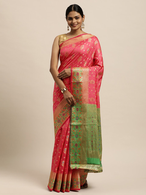 

SANGAM PRINTS Pink Woven Design Pure Silk Saree