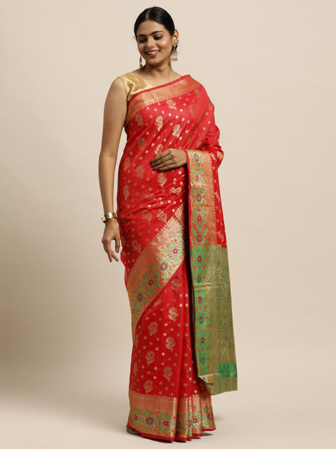 

SANGAM PRINTS Red Woven Design Pure Silk Saree