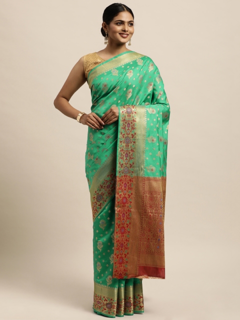 

SANGAM PRINTS Green Woven Design Pure Silk Saree